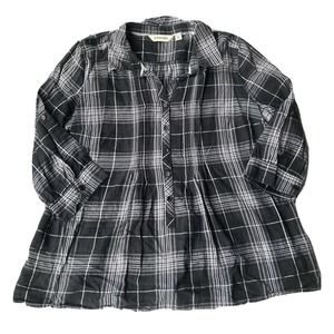 Womens St Johns Bay Top Size XL Grey Black Button Front 3/4 Sleeve Casual Autumn